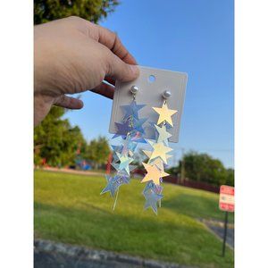 Long iridescent earrings long star chain celestial long rainbow chandelier
